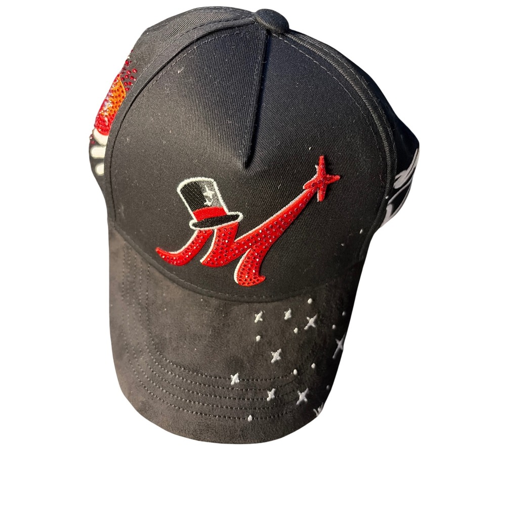 ThirtyOne Hats Snapback Hat Mens OSFM Black Red Rhinestone Magic Embroidery New